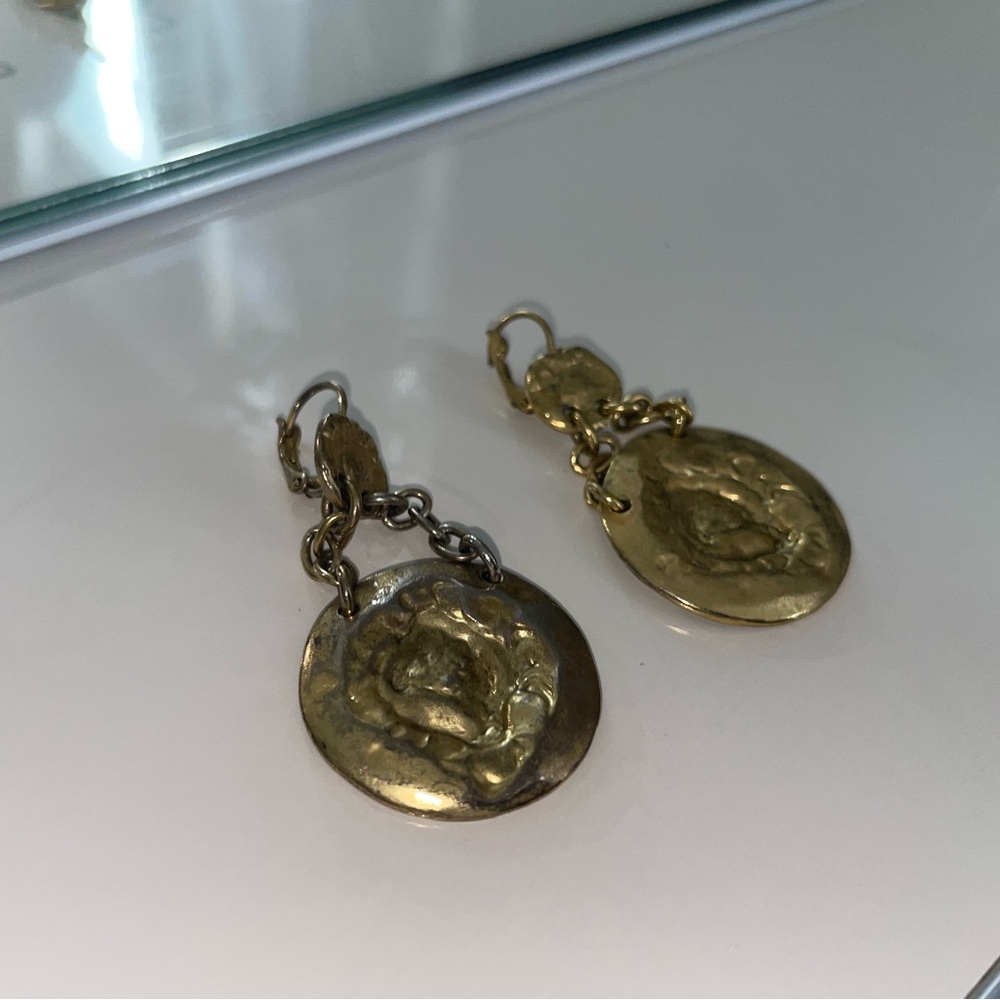 Unique Chic Distressed Gold Statement Dangle Earr… - image 5